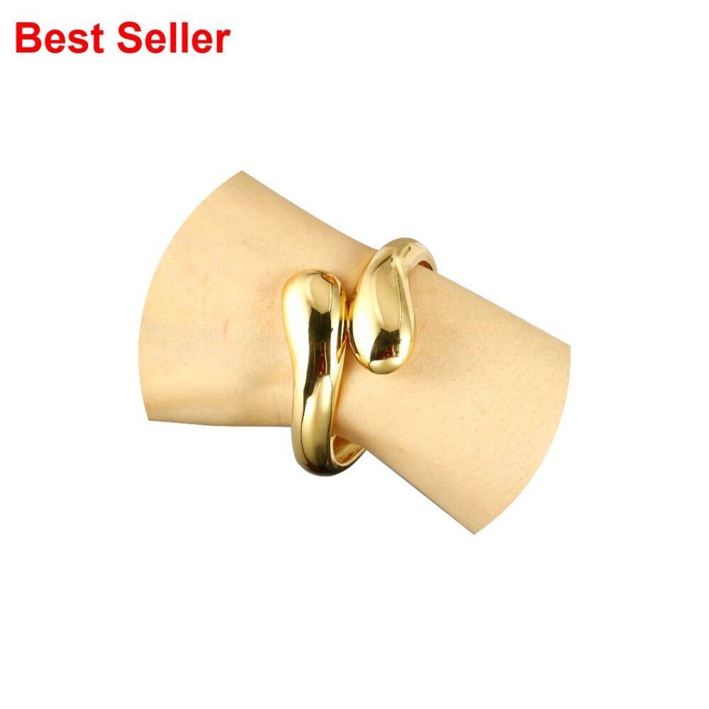 Chunky Gold Cuff Bracelet Minimalist Hinge Design Zinc Metal